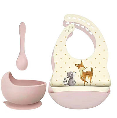 Rammelaartje - Deer & Raccoonn (Pink) Silikon-Tisch-Set Rosa