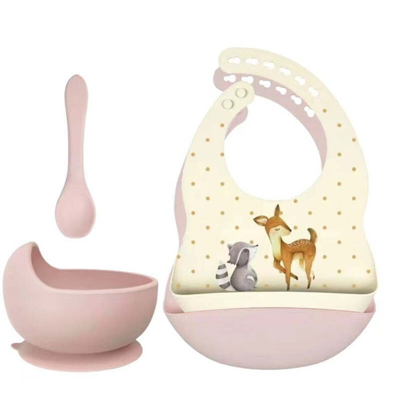 Rammelaartje - Deer & Raccoonn (Pink) Silikon-Tisch-Set Rosa Rammelaartje - Deer & Raccoonn (Pink) Silikon-Tisch-Set Rosa